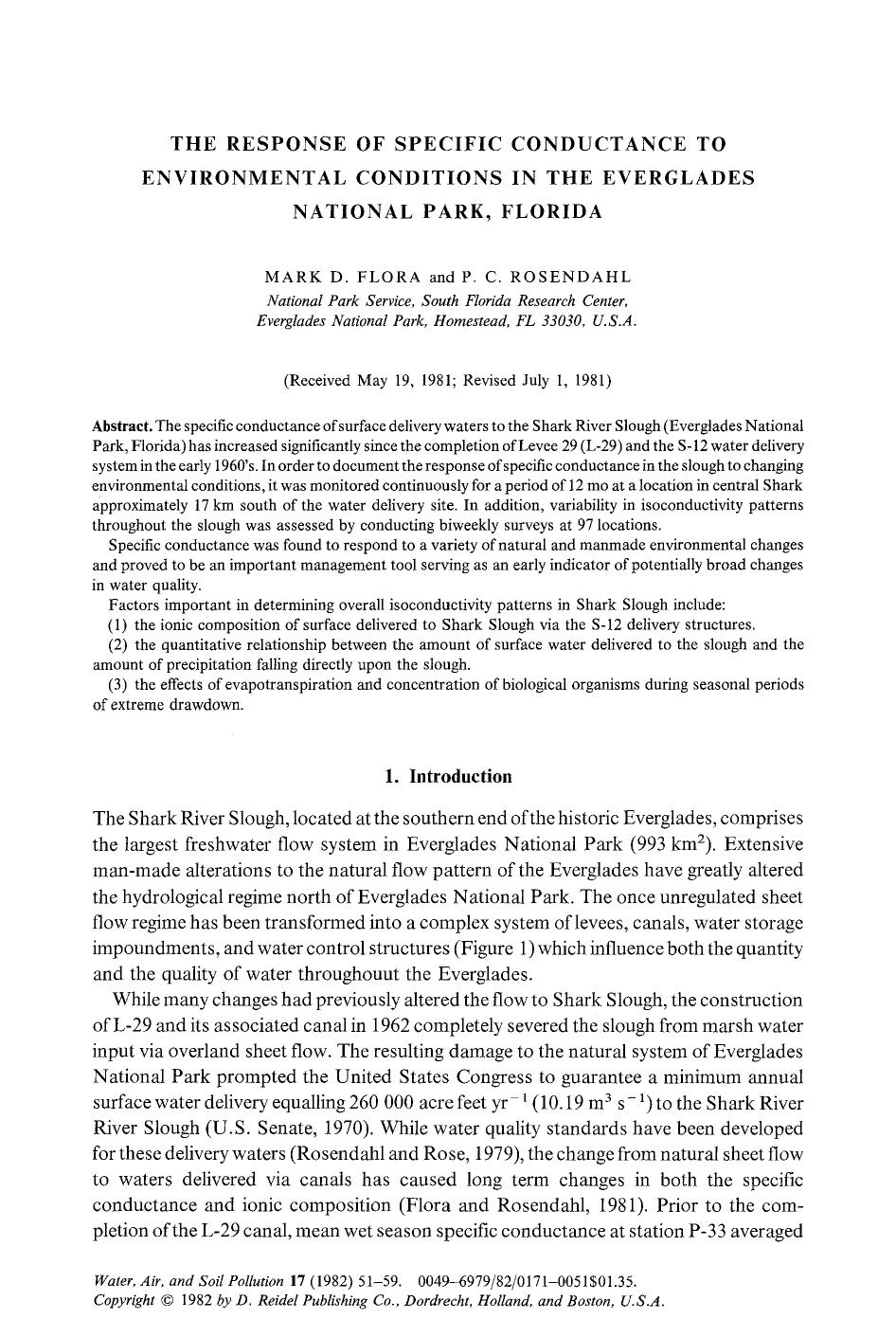 The response of specific conductance to environmental conditions in the everglades National Park, Florida by Unknown