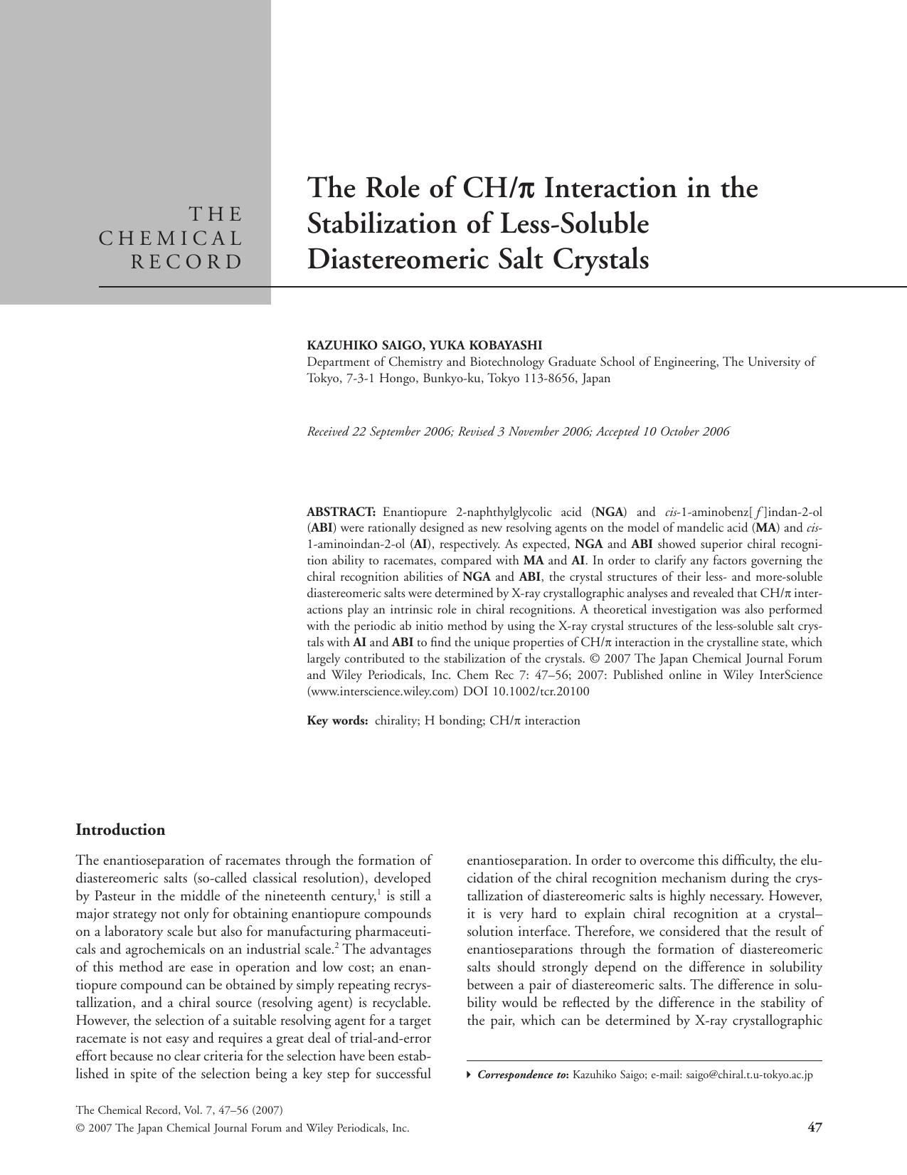 The role of CH[pi] interaction in the stabilization of less-soluble diastereomeric salt crystals by m60