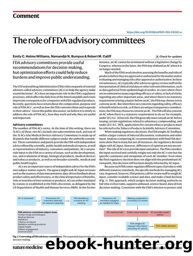 The role of FDA advisory committees by Emily C. Helms Williams & Namandjé N. Bumpus & Robert M. Califf