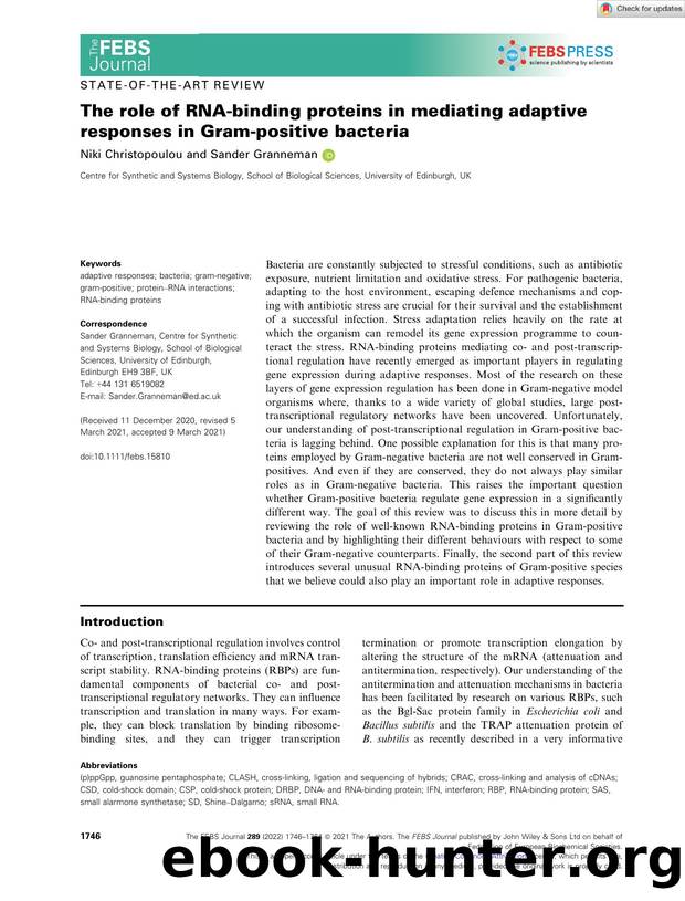 The role of RNAâbinding proteins in mediating adaptive responses in Gramâpositive bacteria by Unknown