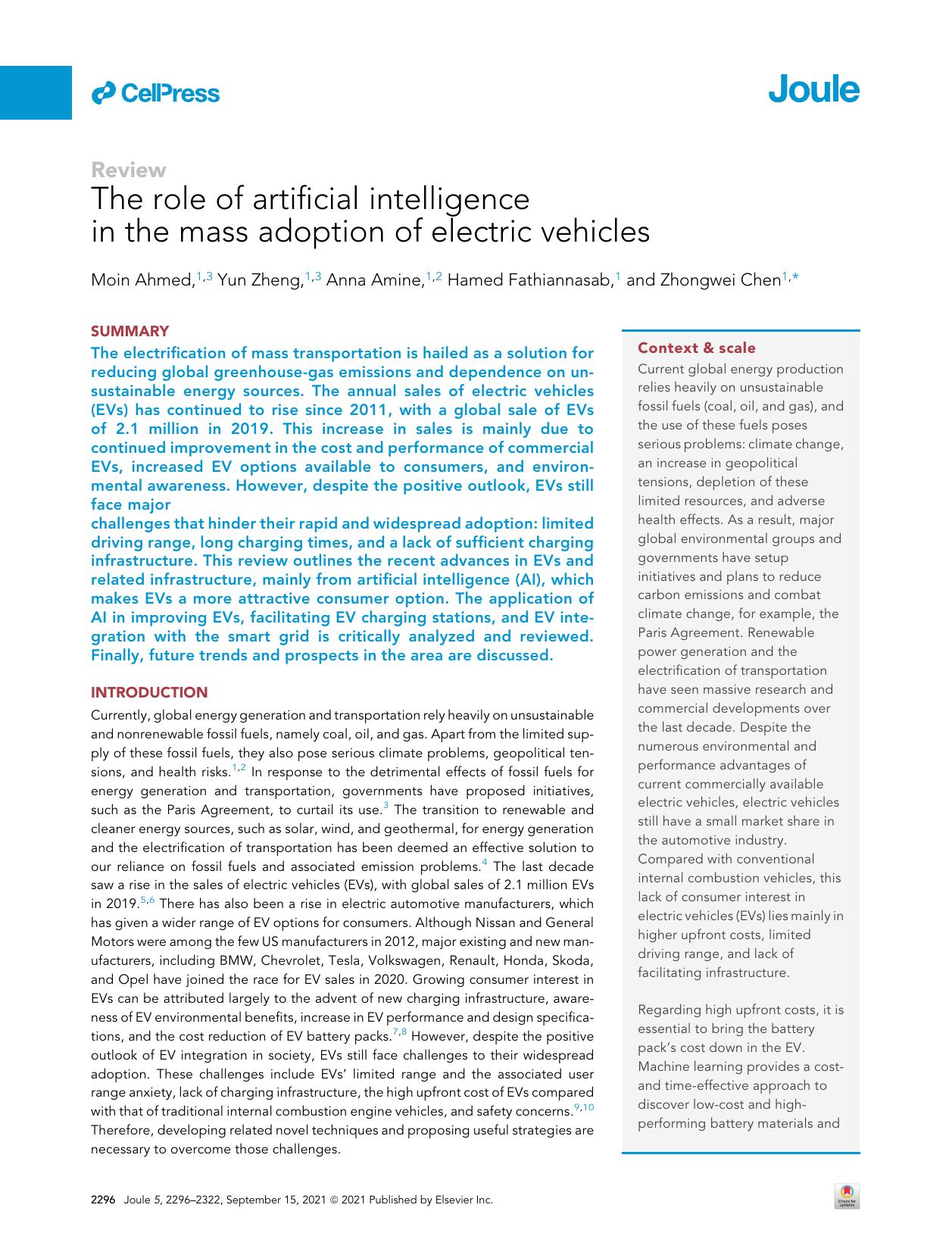 The role of artificial intelligence in the mass adoption of electric vehicles by Moin Ahmed