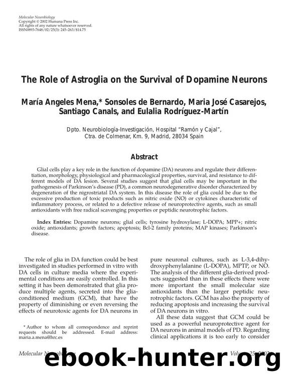 The role of astroglia on the survival of dopamine neurons by Unknown