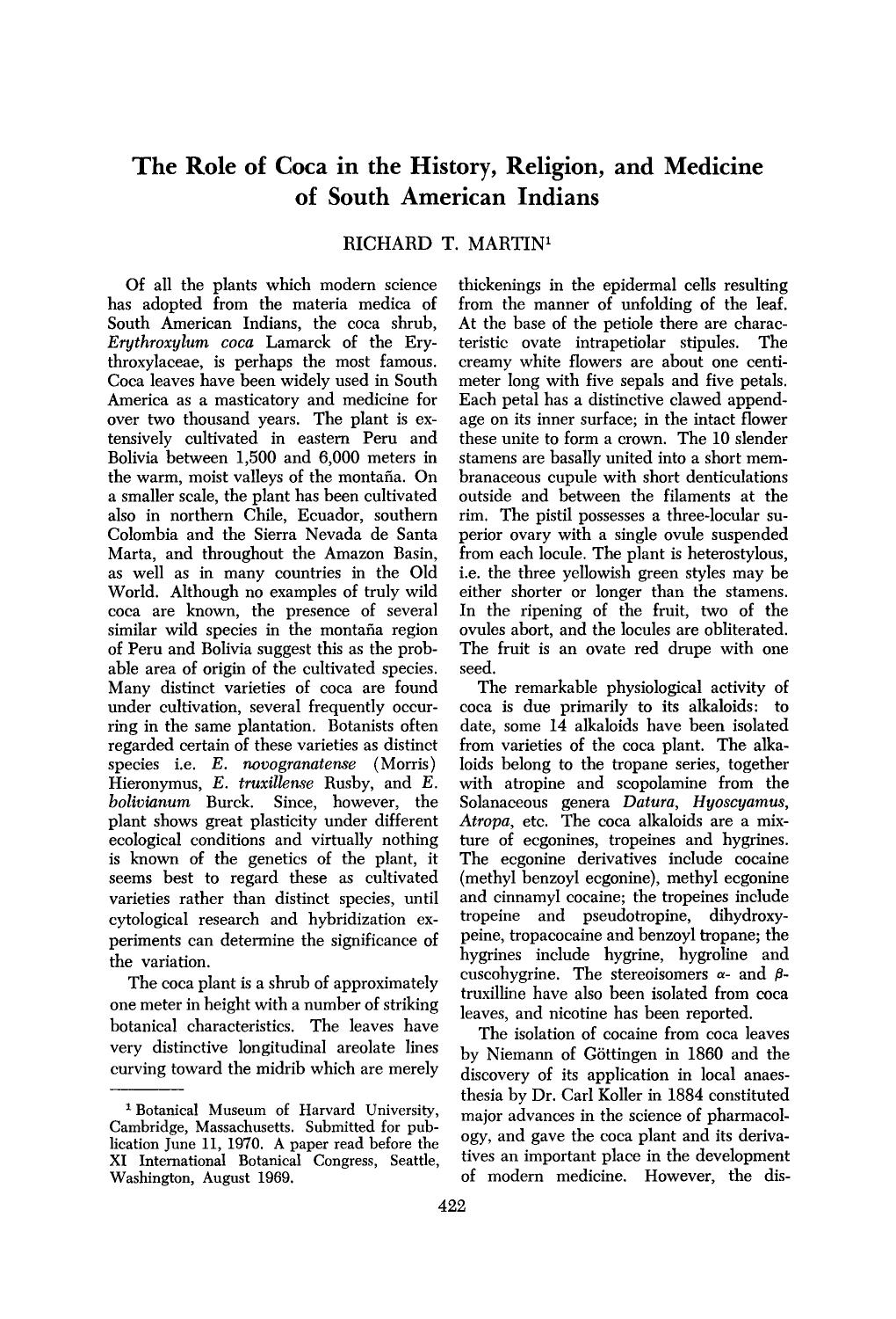 The role of coca in the history, religion, and medicine of South American Indians by Unknown