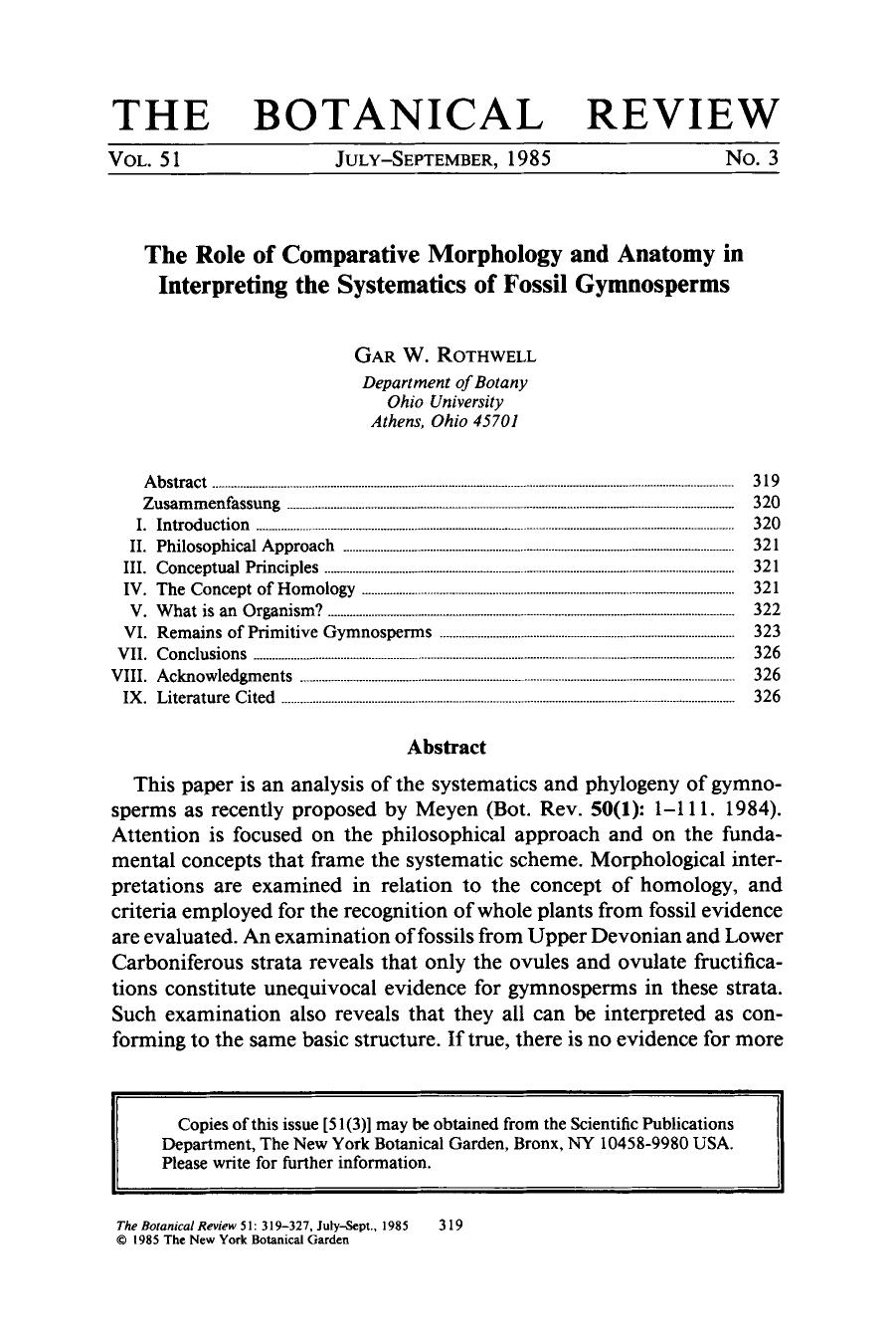 The role of comparative morphology and anatomy in interpreting the systematics of fossil gymnosperms by Unknown