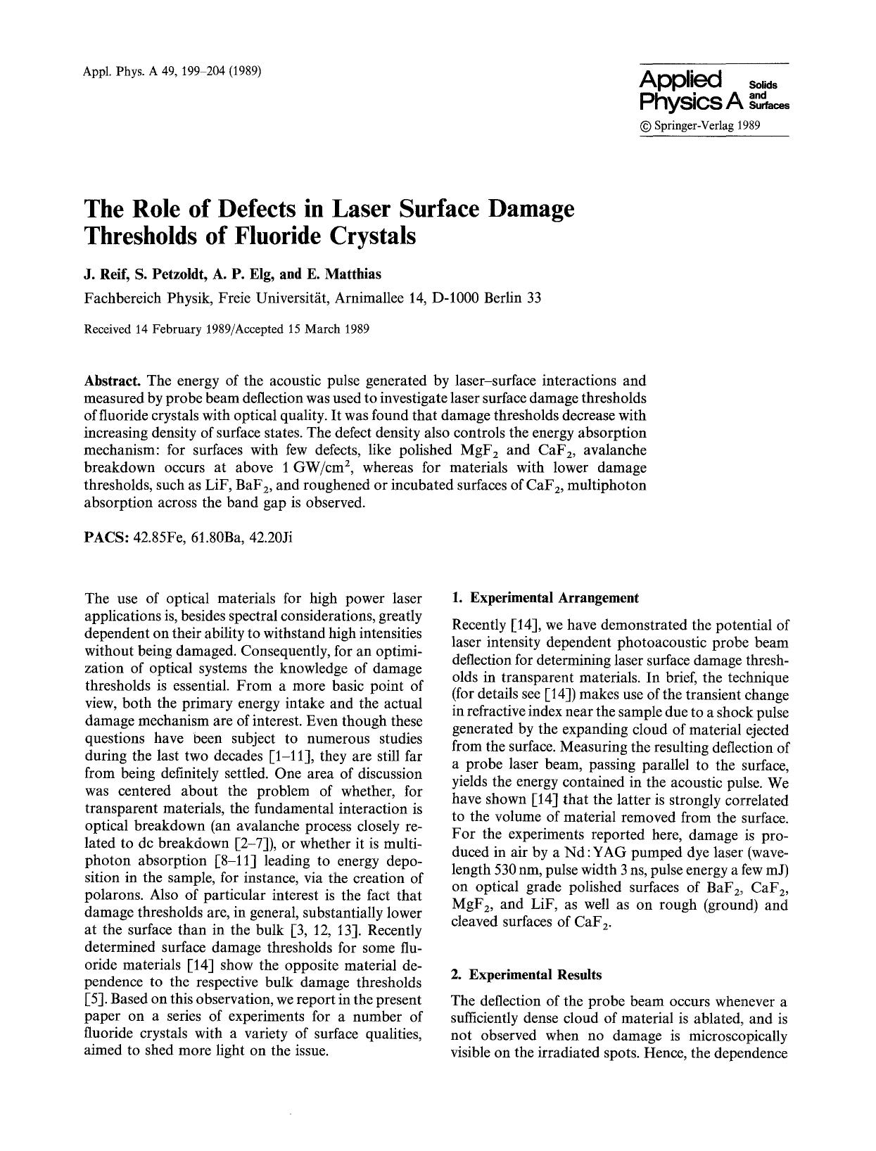 The role of defects in laser surface damage thresholds of fluoride crystals by Unknown