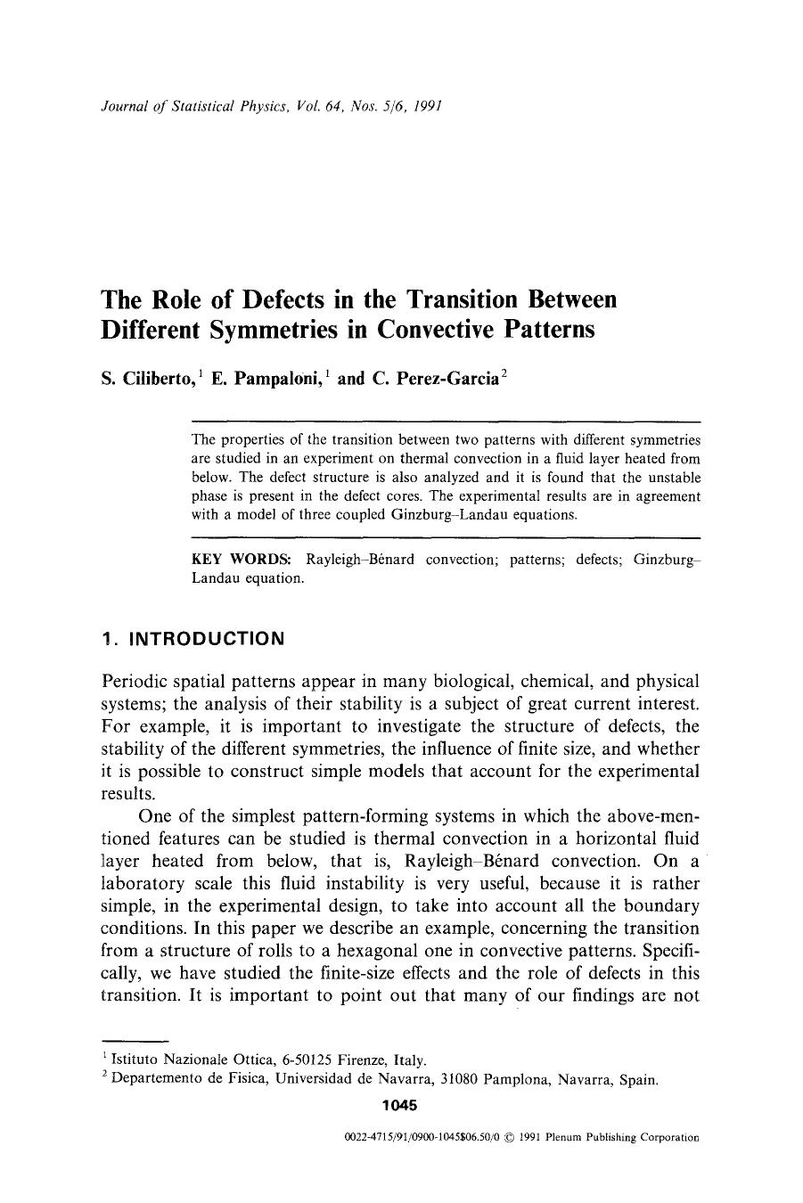 The role of defects in the transition between different symmetries in convective patterns by Unknown