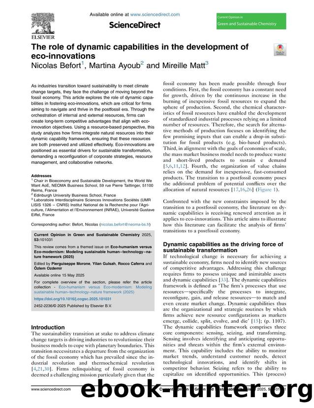 The role of dynamic capabilities in the development of eco-innovations by Nicolas Befort & Martina Ayoub & Mireille Matt