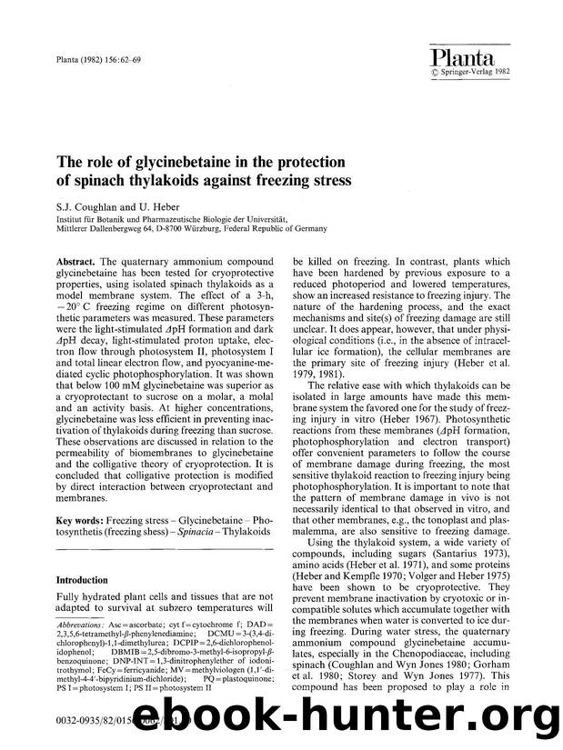 The role of glycinebetaine in the protection of spinach thylakoids against freezing stress by Unknown