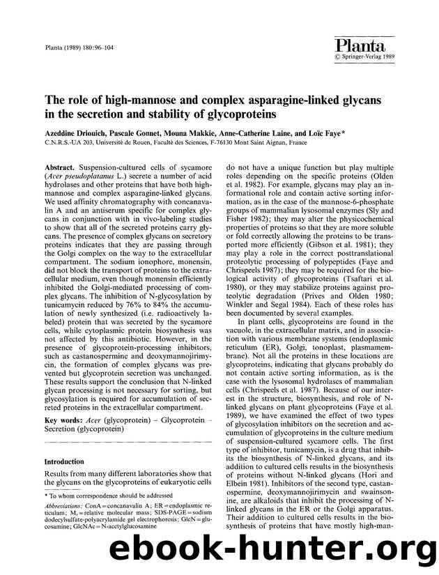 The role of high-mannose and complex asparagine-linked glycans in the secretion and stability of glycoproteins by Unknown