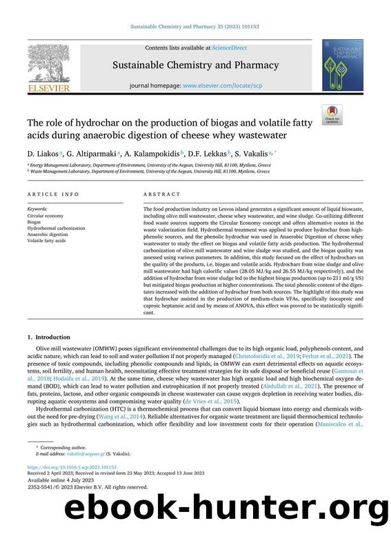 The role of hydrochar on the production of biogas and volatile fatty acids during anaerobic digestion of cheese whey wastewater by D. Liakos & G. Altiparmaki & A. Kalampokidis & D.F. Lekkas & S. Vakalis