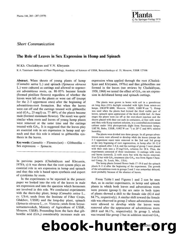 The role of leaves in sex expression in hemp and spinach by Unknown