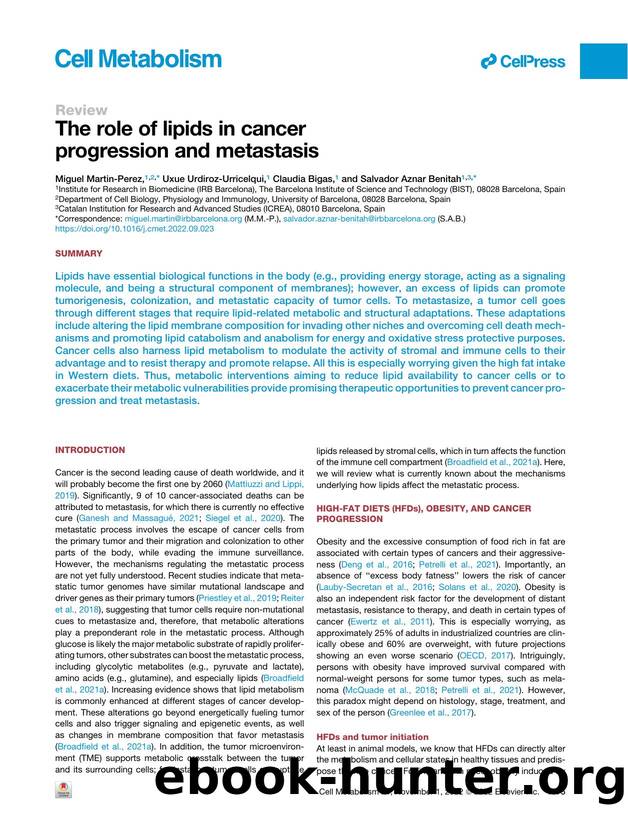 The role of lipids in cancer progression and metastasis by Miguel Martin-Perez & Uxue Urdiroz-Urricelqui & Claudia Bigas & Salvador Aznar Benitah
