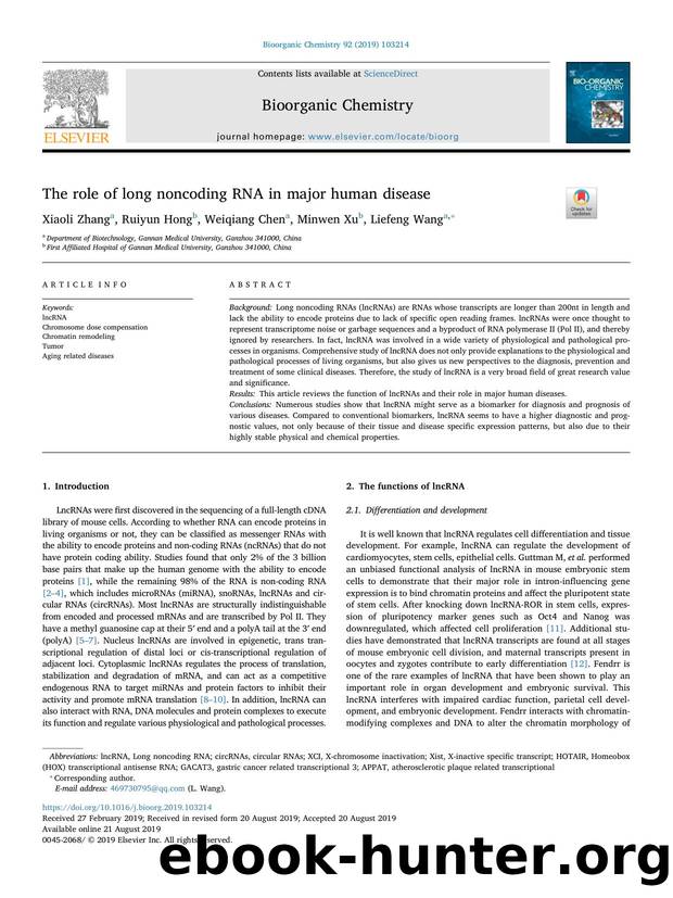 The role of long noncoding RNA in major human disease by Xiaoli Zhang & Ruiyun Hong & Weiqiang Chen & Minwen Xu & Liefeng Wang
