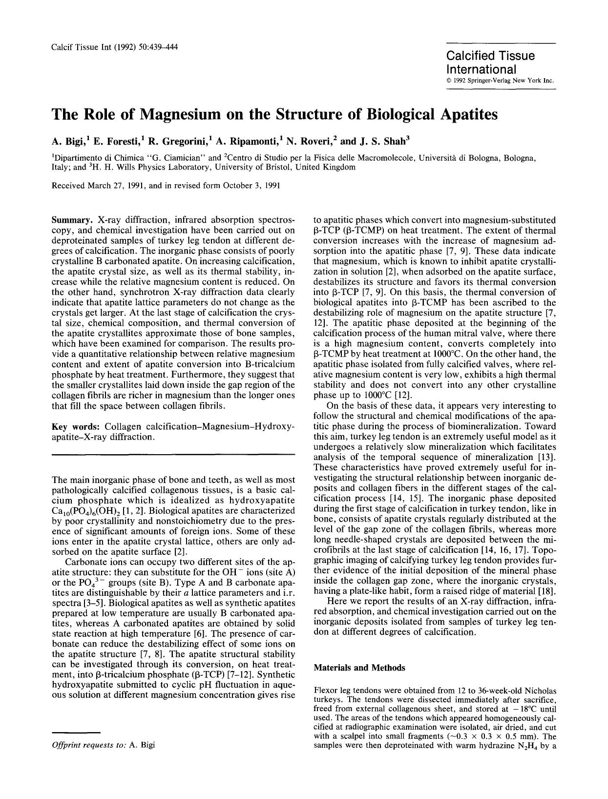 The role of magnesium on the structure of biological apatites by Unknown