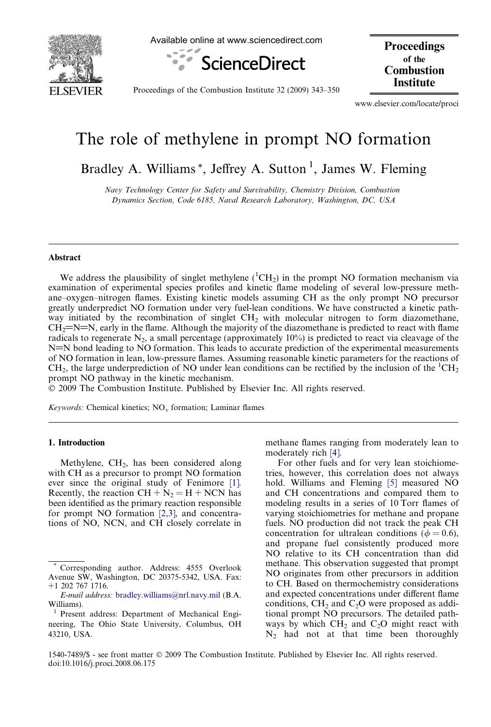 The role of methylene in prompt NO formation by Bradley A. Williams; Jeffrey A. Sutton; James W. Fleming
