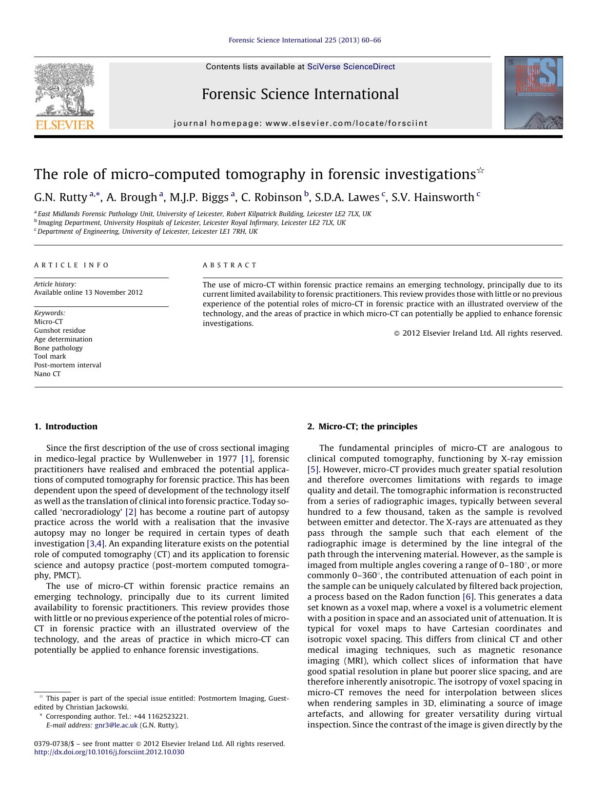 The role of micro-computed tomography in forensic investigations by G.N. Rutty