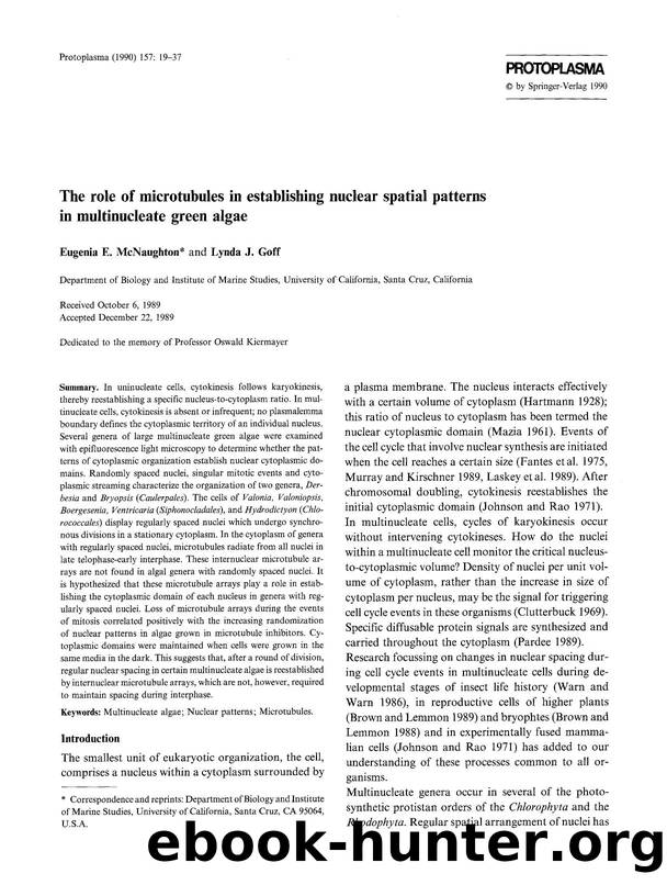 The role of microtubules in establishing nuclear spatial patterns in multinucleate green algae by Unknown