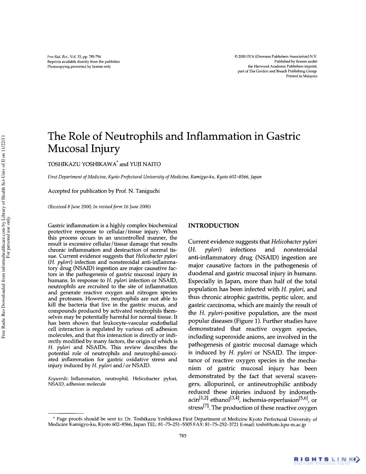 The role of neutrophils and inflammation in gastric mucosal injury by Toshikazu Yoshikawa & Yuji Naito