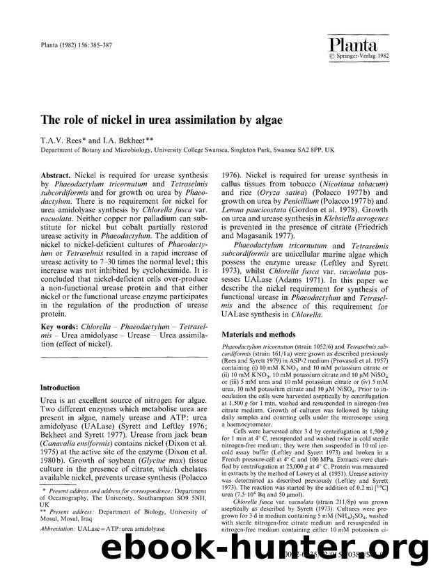 The role of nickel in urea assimilation by algae by Unknown