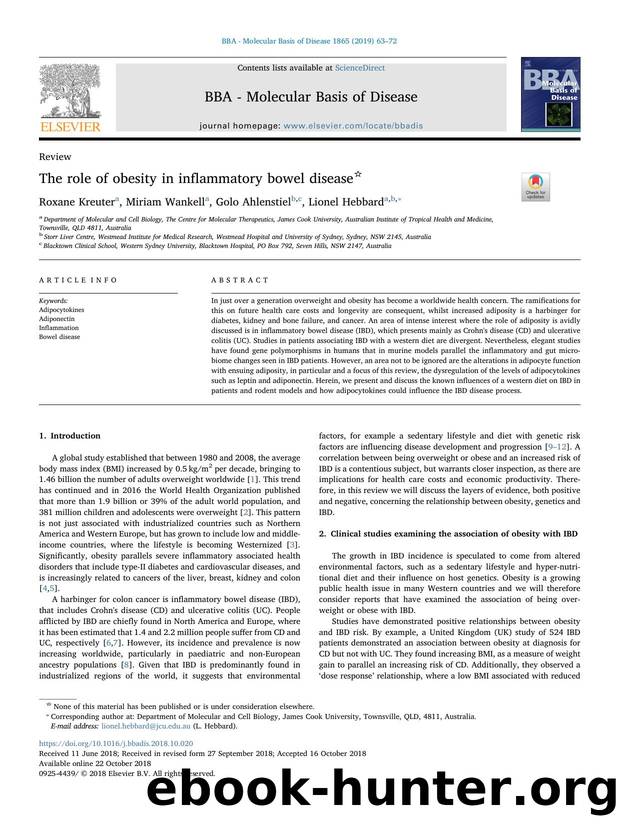The role of obesity in inflammatory bowel disease by Roxane Kreuter & Miriam Wankell & Golo Ahlenstiel & Lionel Hebbard