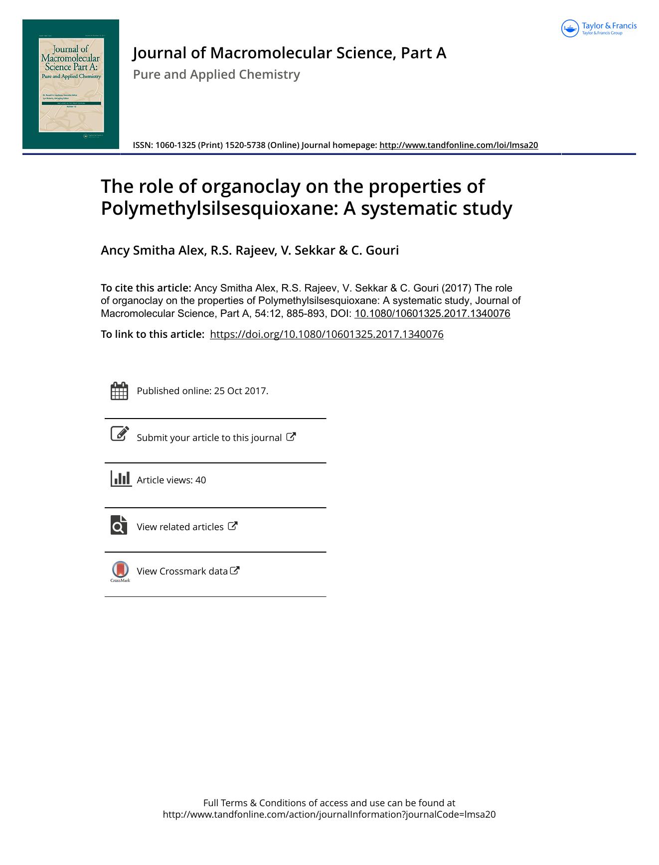 The role of organoclay on the properties of Polymethylsilsesquioxane: A systematic study by Ancy Smitha Alex & R.S. Rajeev & V. Sekkar & C. Gouri