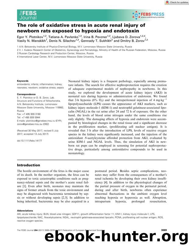 The role of oxidative stress in acute renal injury of newborn rats exposed to hypoxia and endotoxin by Unknown