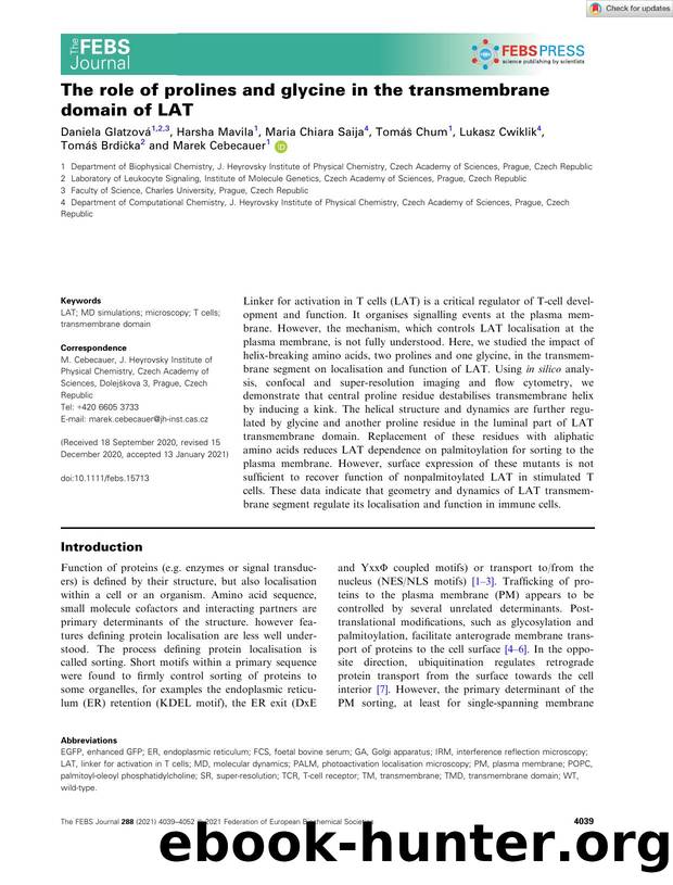 The role of prolines and glycine in the transmembrane domain of LAT by Unknown