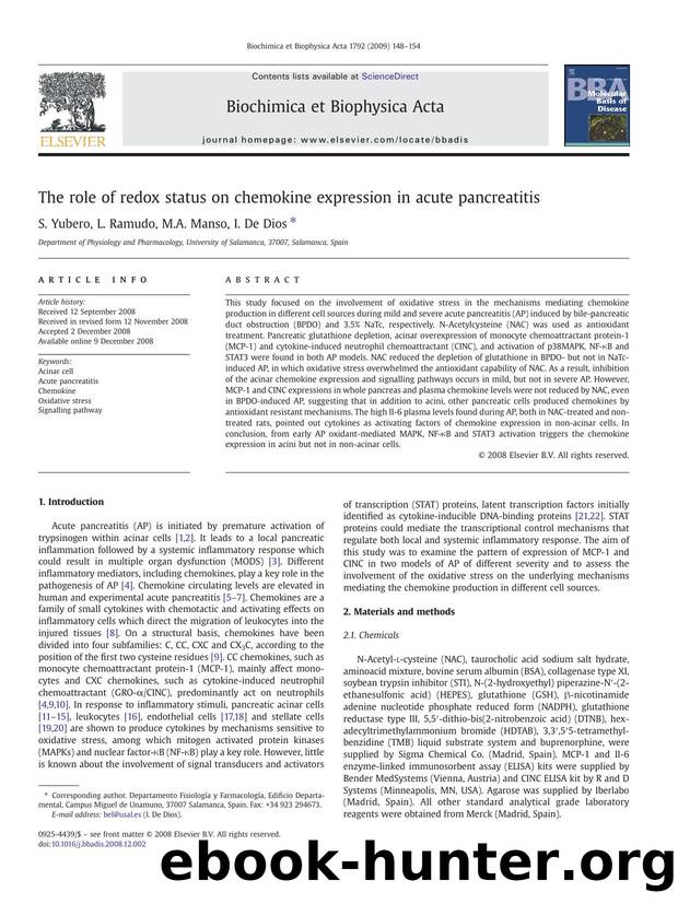 The role of redox status on chemokine expression in acute pancreatitis by S. Yubero; L. Ramudo; M.A. Manso; I. De Dios