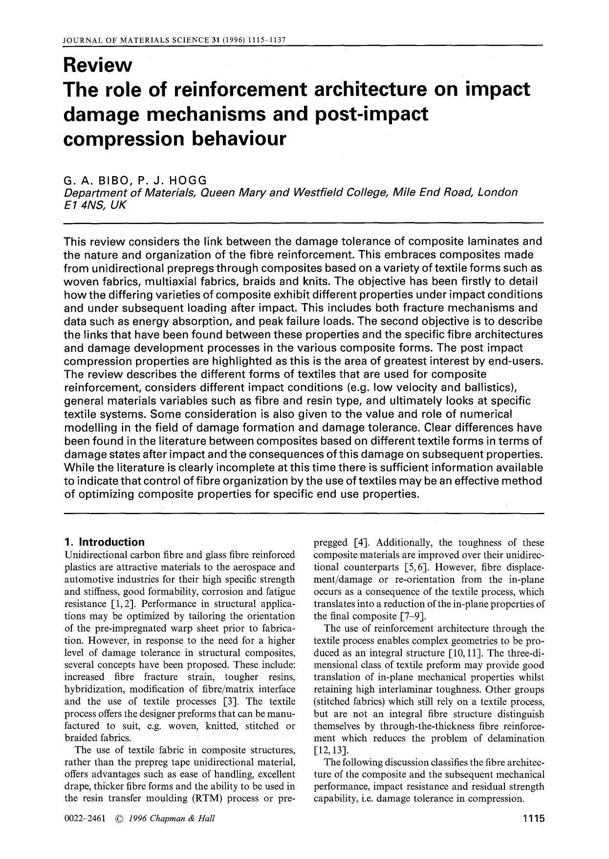The role of reinforcement architecture on impact damage mechanisms and post-impact compression behaviour by Unknown