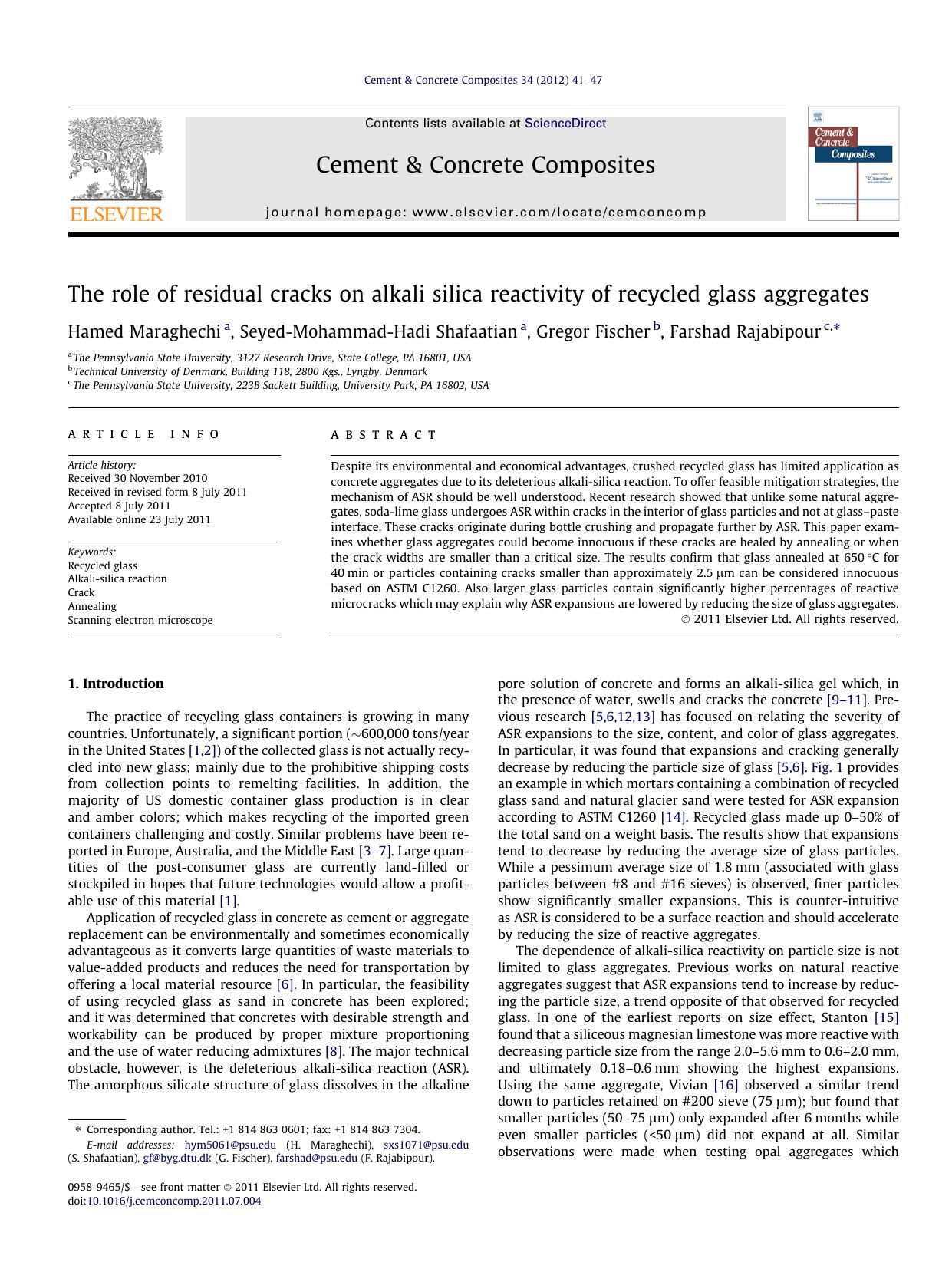 The role of residual cracks on alkali silica reactivity of recycled glass aggregates by Hamed Maraghechi & Seyed-Mohammad-Hadi Shafaatian & Gregor Fischer & Farshad Rajabipour