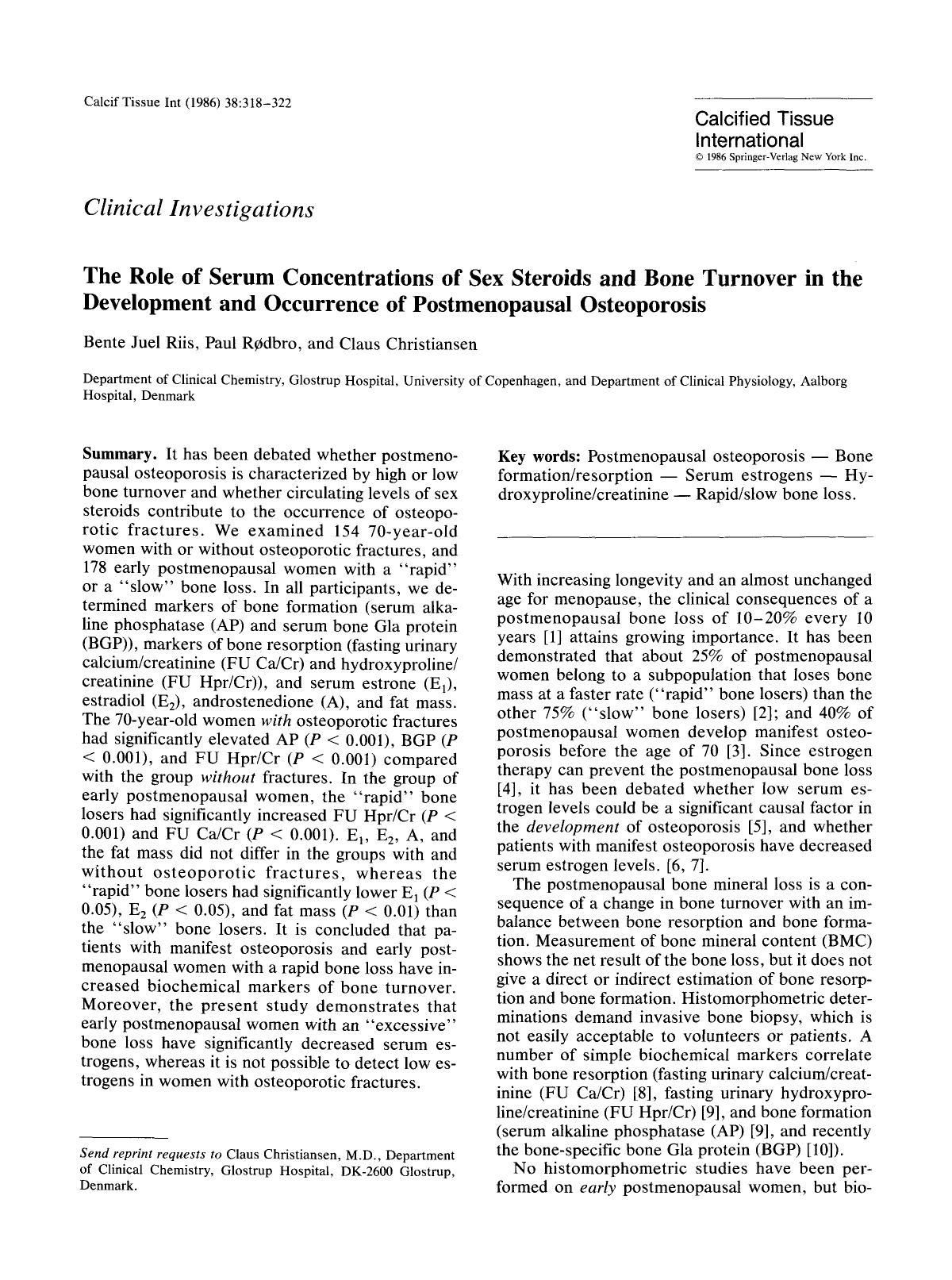 The role of serum concentrations of sex steroids and bone turnover in the development and occurrence of postmenopausal osteoporosis by Unknown