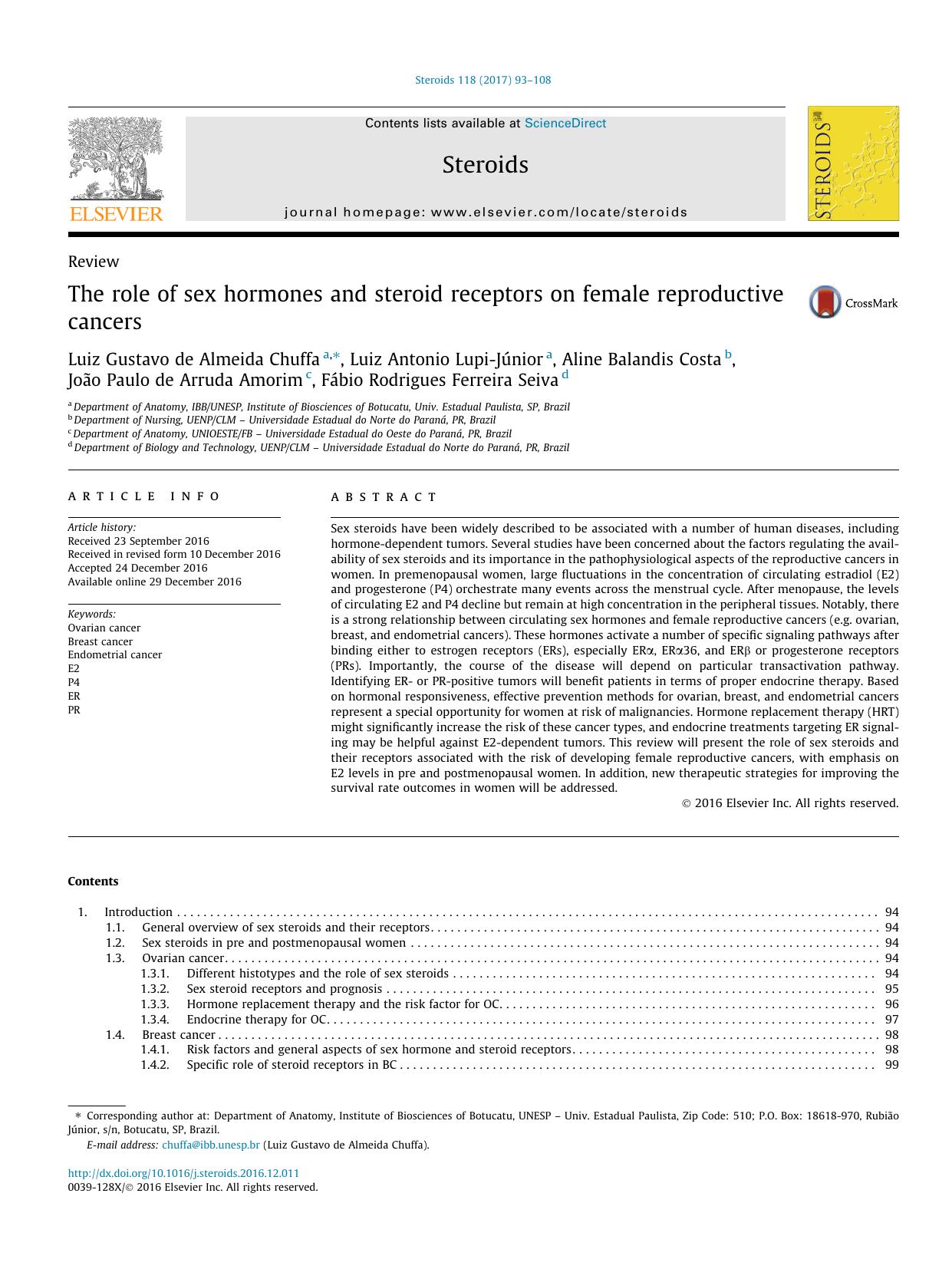 The role of sex hormones and steroid receptors on female reproductive cancers by unknow