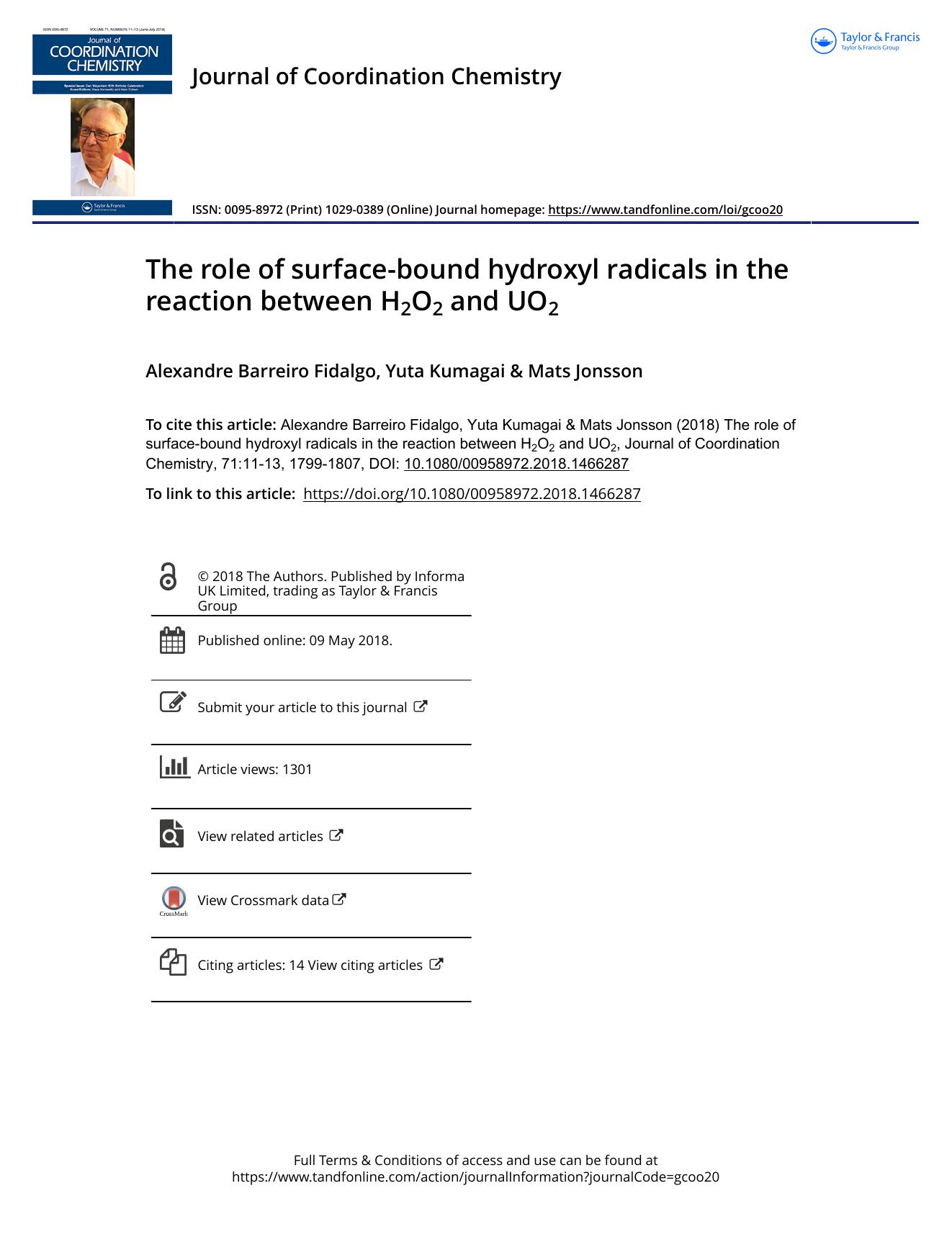 The role of surface-bound hydroxyl radicals in the reaction between H2O2 and UO2 by Alexandre Barreiro Fidalgo & Yuta Kumagai & Mats Jonsson