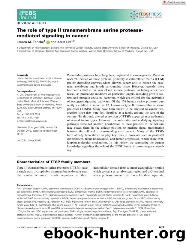 The role of type II transmembrane serine proteaseâmediated signaling in cancer by Unknown