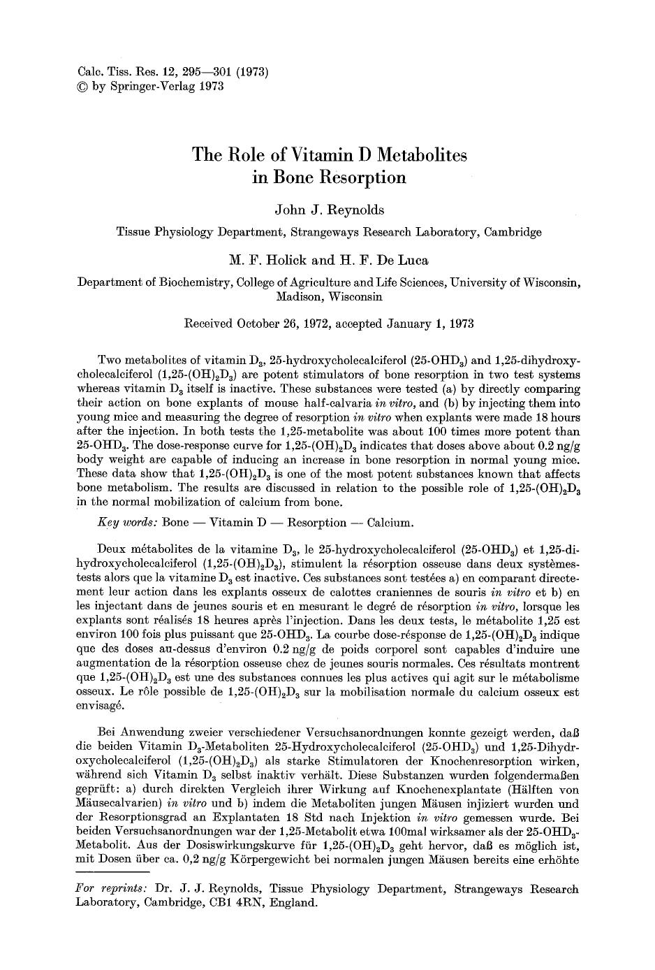 The role of vitamin D metabolites in bone resorption by Unknown
