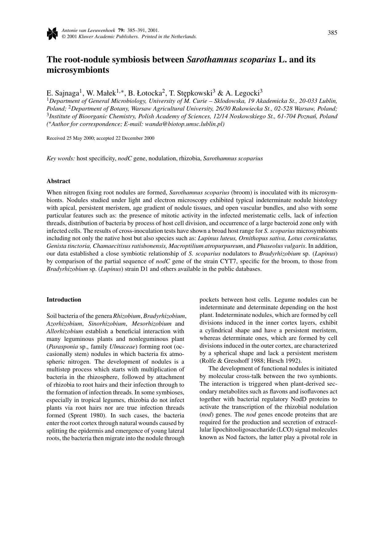 The root-nodule symbiosis between Sarothamnus scoparius L. and its microsymbionts by Unknown