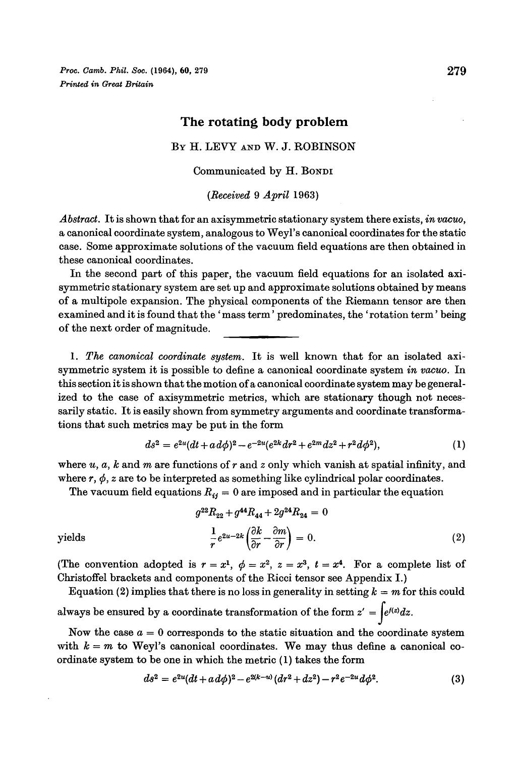The rotating body problem by H. Levy W. J. Robinson