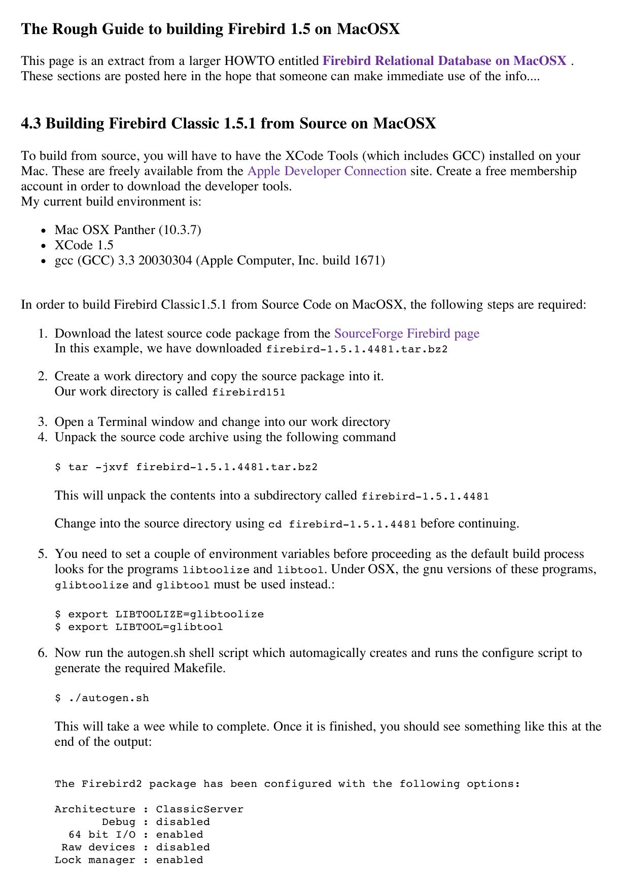 The rough guide to building Firebird 1.5 on MacOSX by Unknown