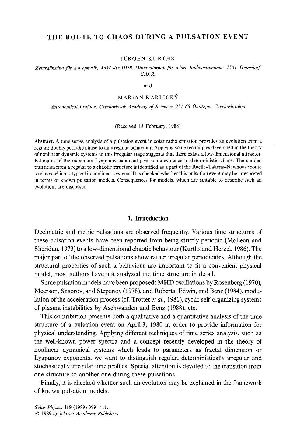 The route to chaos during a pulsation event by Unknown