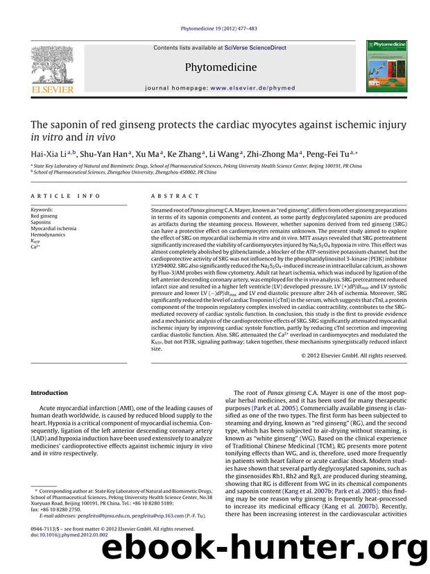 The saponin of red ginseng protects the cardiac myocytes against ischemic injury in vitro and in vivo by Hai-Xia Li