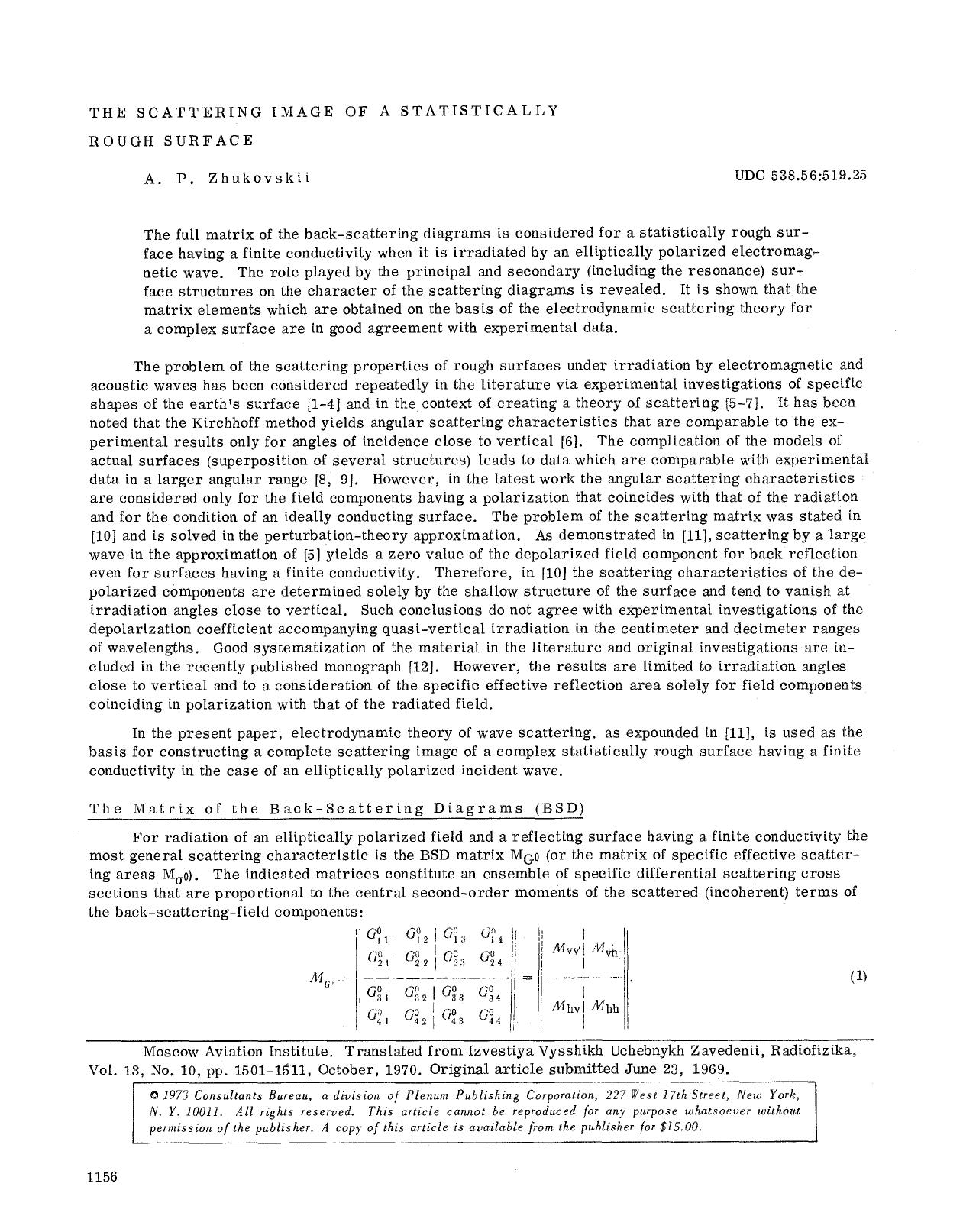 The scattering image of a statistically rough surface by Unknown