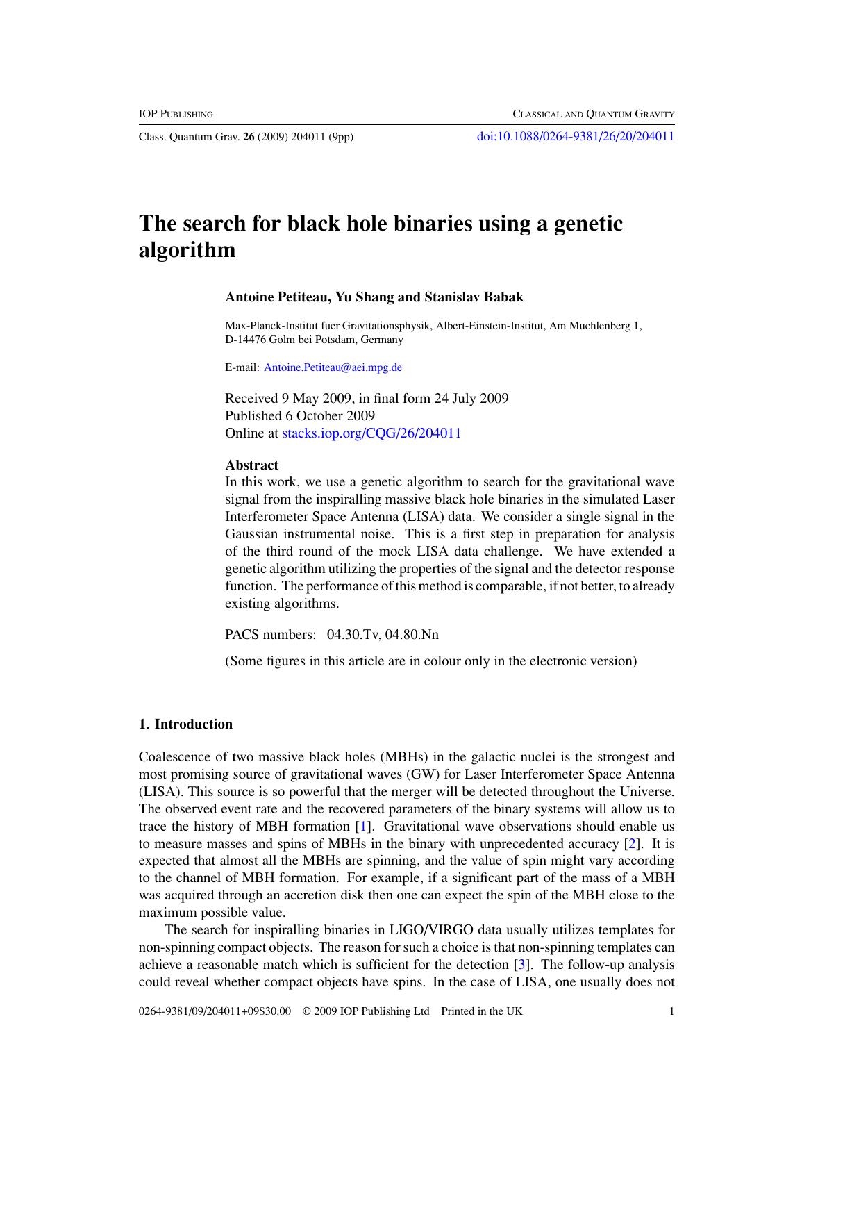 The search for black hole binaries using a genetic algorithm by A Petiteau et al