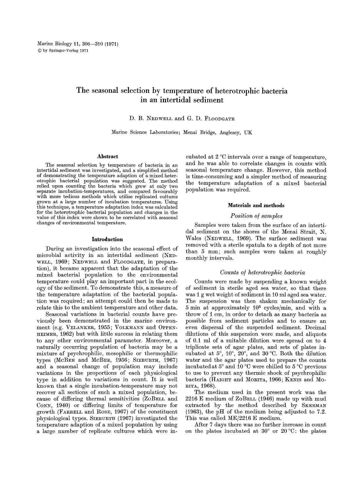 The seasonal selection by temperature of heterotrophic bacteria in an intertidal sediment by Unknown