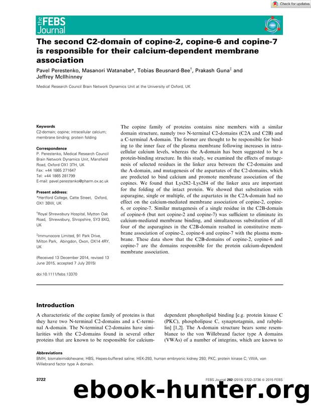 The second C2âdomain of copineâ2, copineâ6 and copineâ7 is responsible for their calciumâdependent membrane association by Unknown