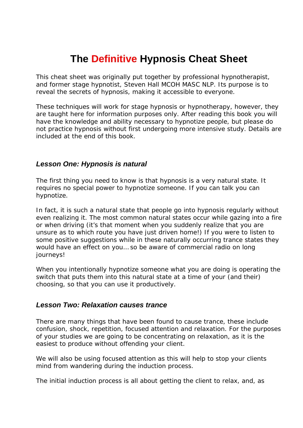 The secrets of hypnosis â Revealed by Steven Hall