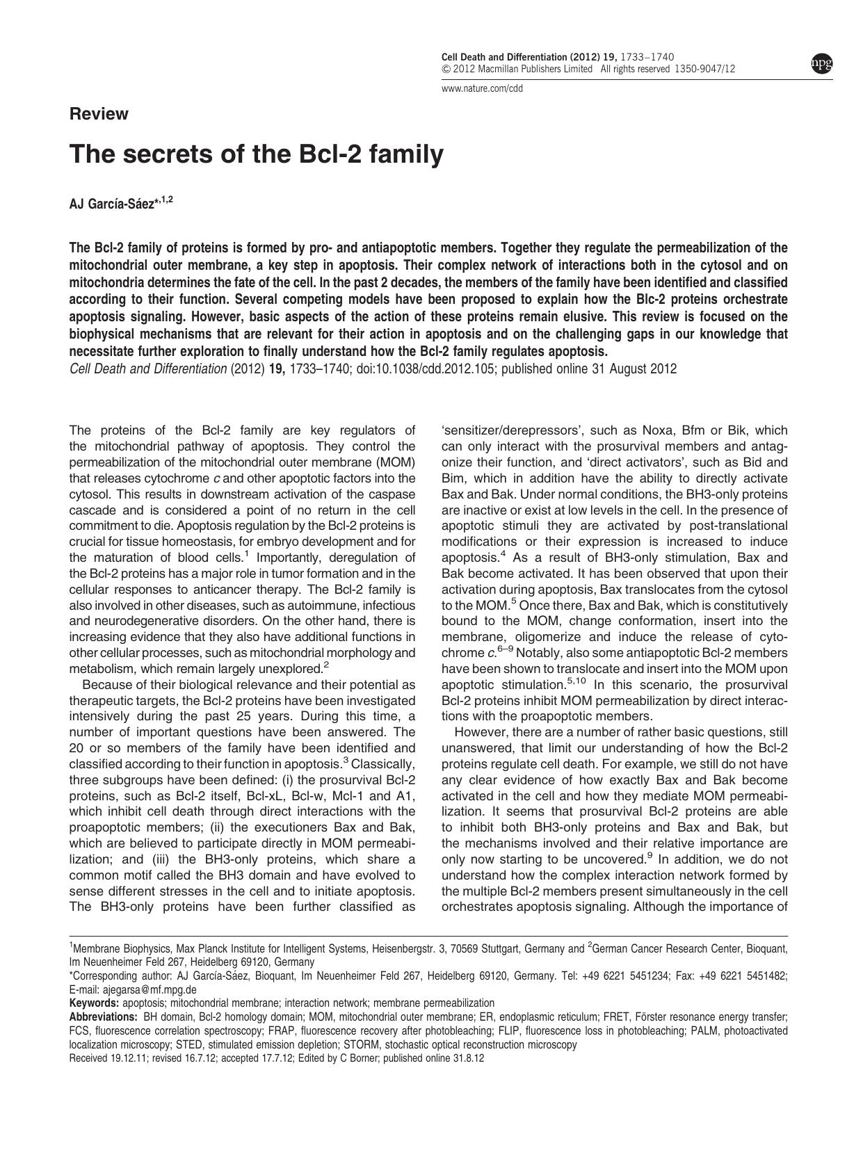 The secrets of the Bcl-2 family by A J Garc&&iacute;a-S&&aacute;ez &