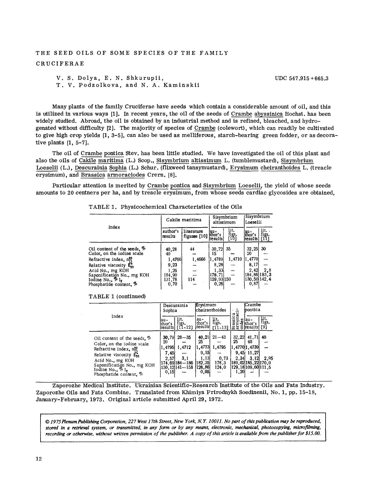 The seed oils of some species of the family Cruciferae by Unknown