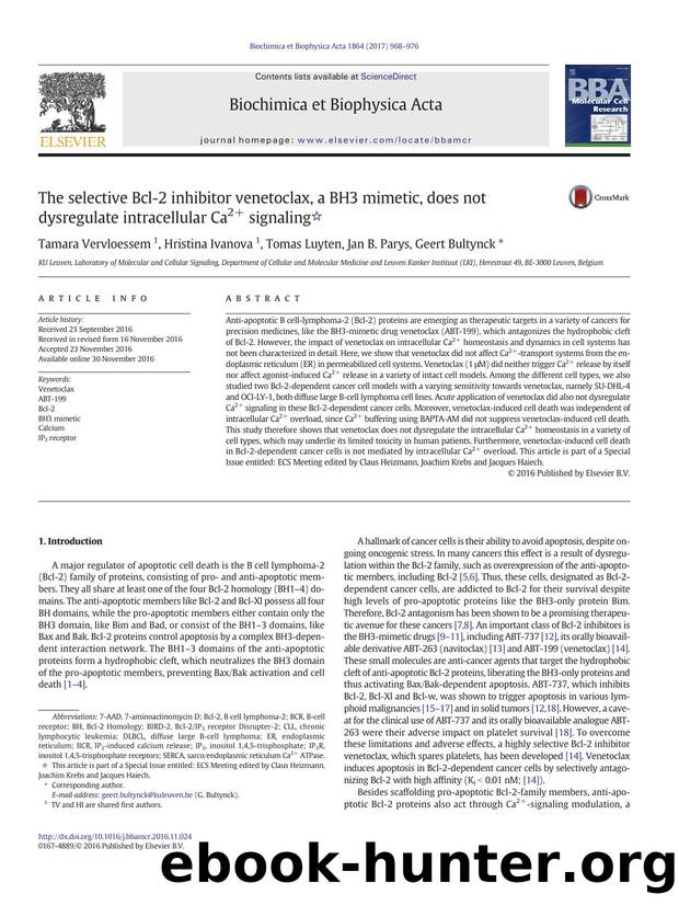 The selective Bcl-2 inhibitor venetoclax, a BH3 mimetic, does not dysregulate intracellular Ca2+ signaling by Tamara Vervloessem & Hristina Ivanova & Tomas Luyten & Jan B. Parys & Geert Bultynck