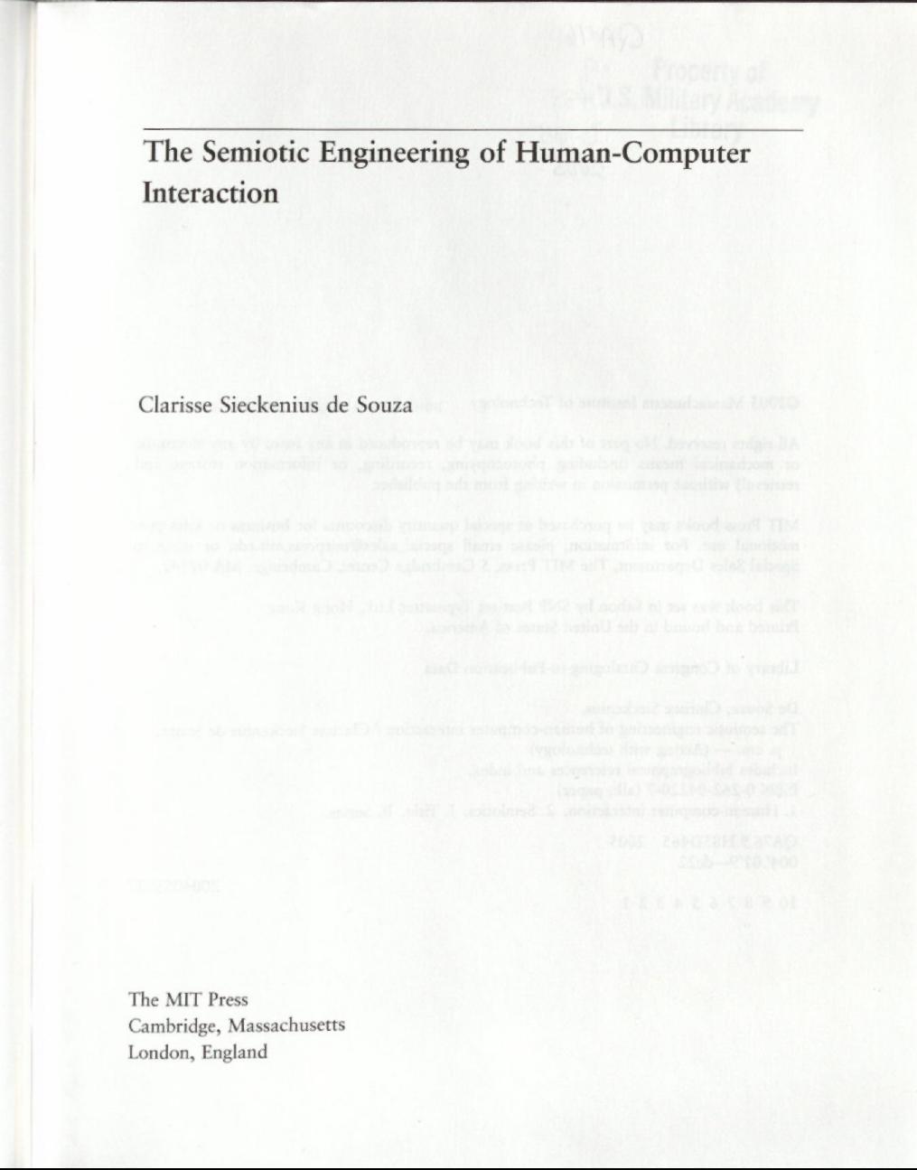 The semiotic engineering of human-computer interaction / by Clarisse Sieckenius de Souza