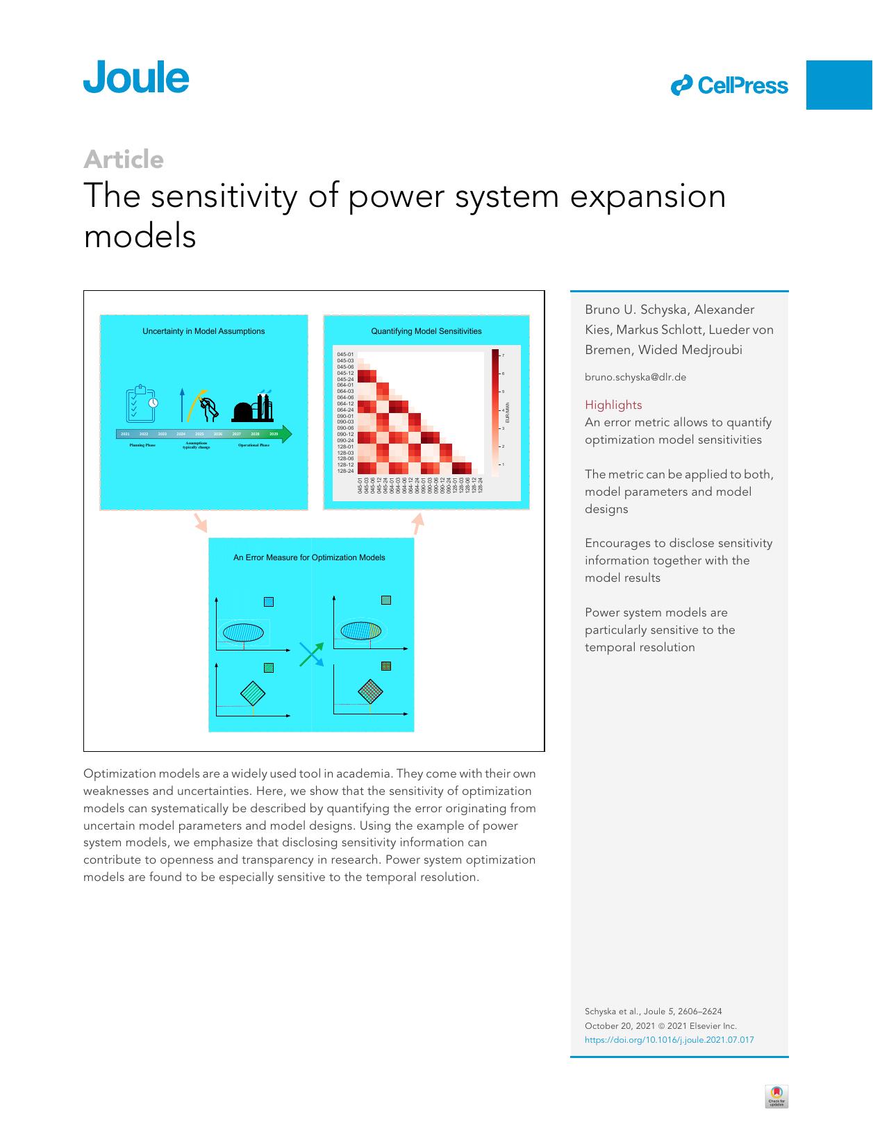 The sensitivity of power system expansion models by Bruno U. Schyska & Alexander Kies & Markus Schlott & Lueder von Bremen & Wided Medjroubi
